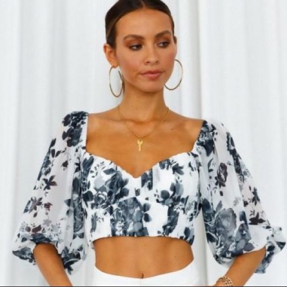 Hello Molly Tops - Hello Molly Black/White Print Pretty Polly Crop Top